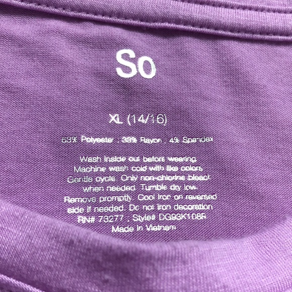 SO Top Girls Size XL 14/16 Purple "You're So Awesome" Short Cold Shoulder Sleeve - Picture 4 of 9